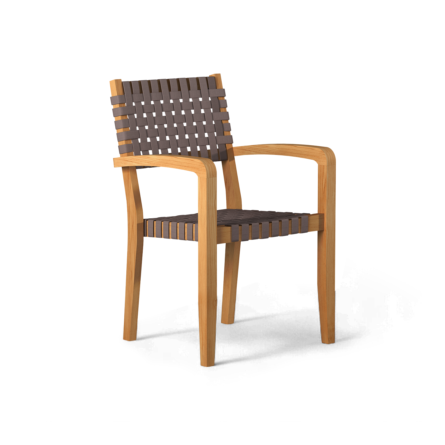 Clairene teak dining armchair with handwoven strap seat and back, set of 4, by Curated Maison