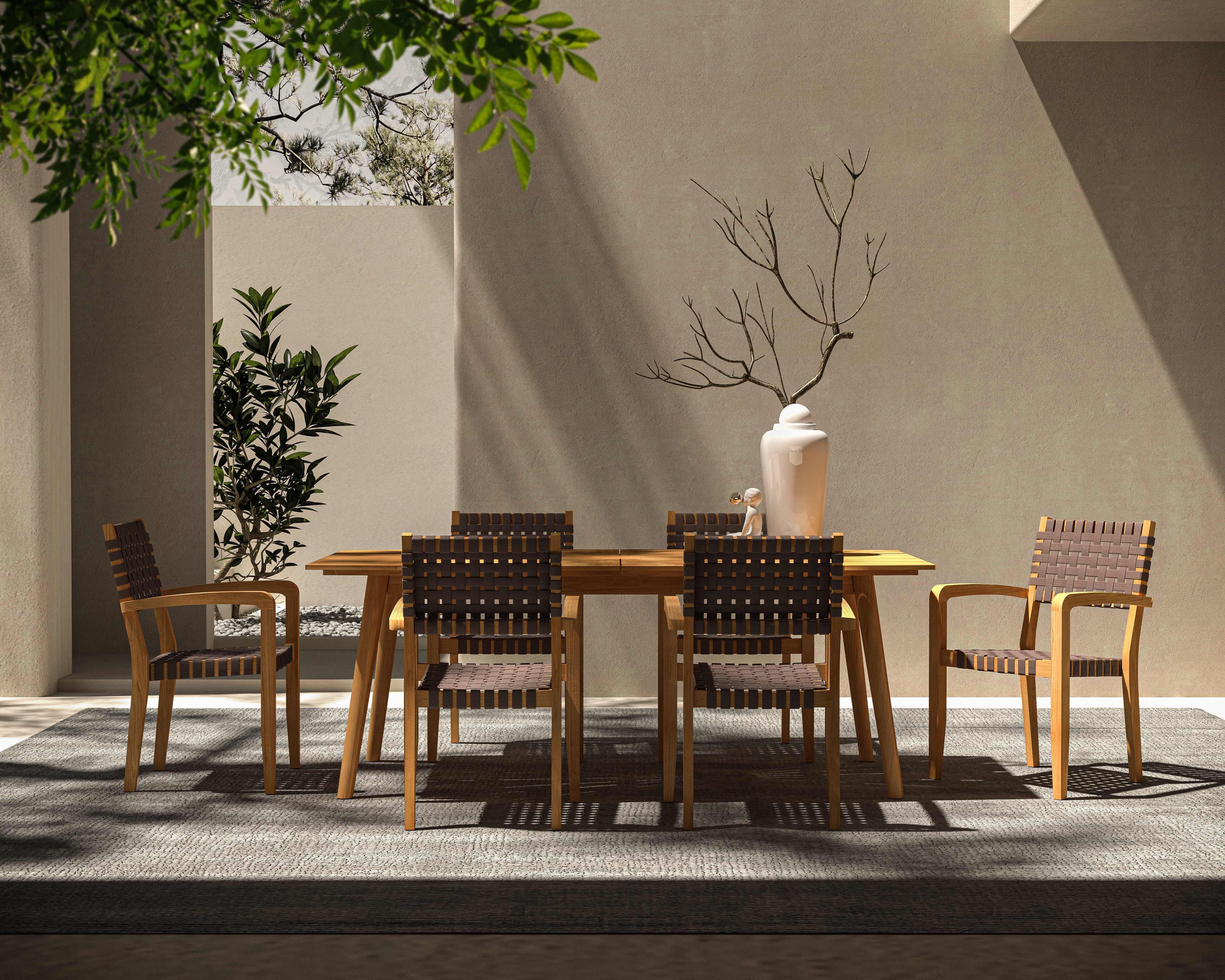 Clairene teak dining armchair woven strap detail