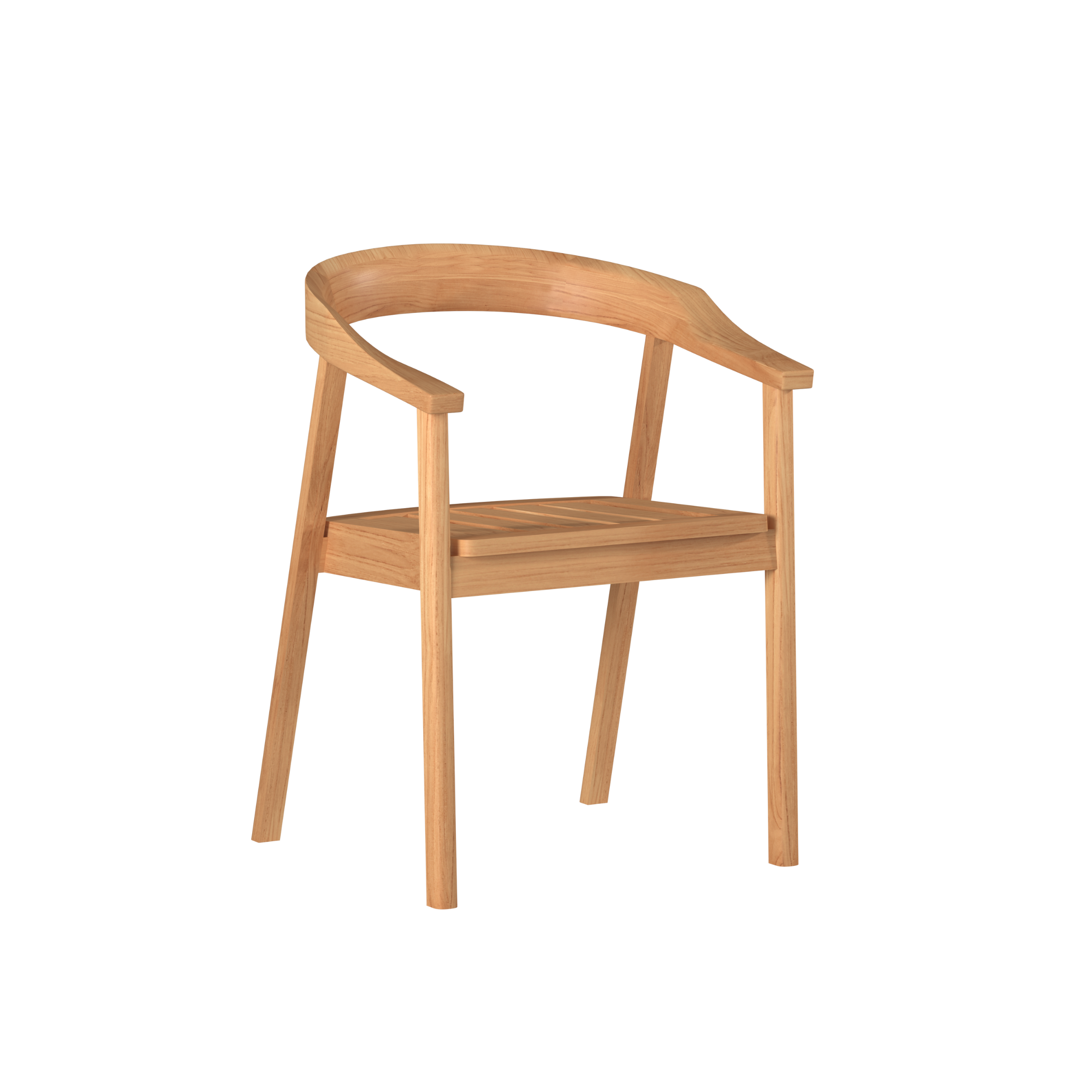 Lechair teak dining armchair with curved back — front view