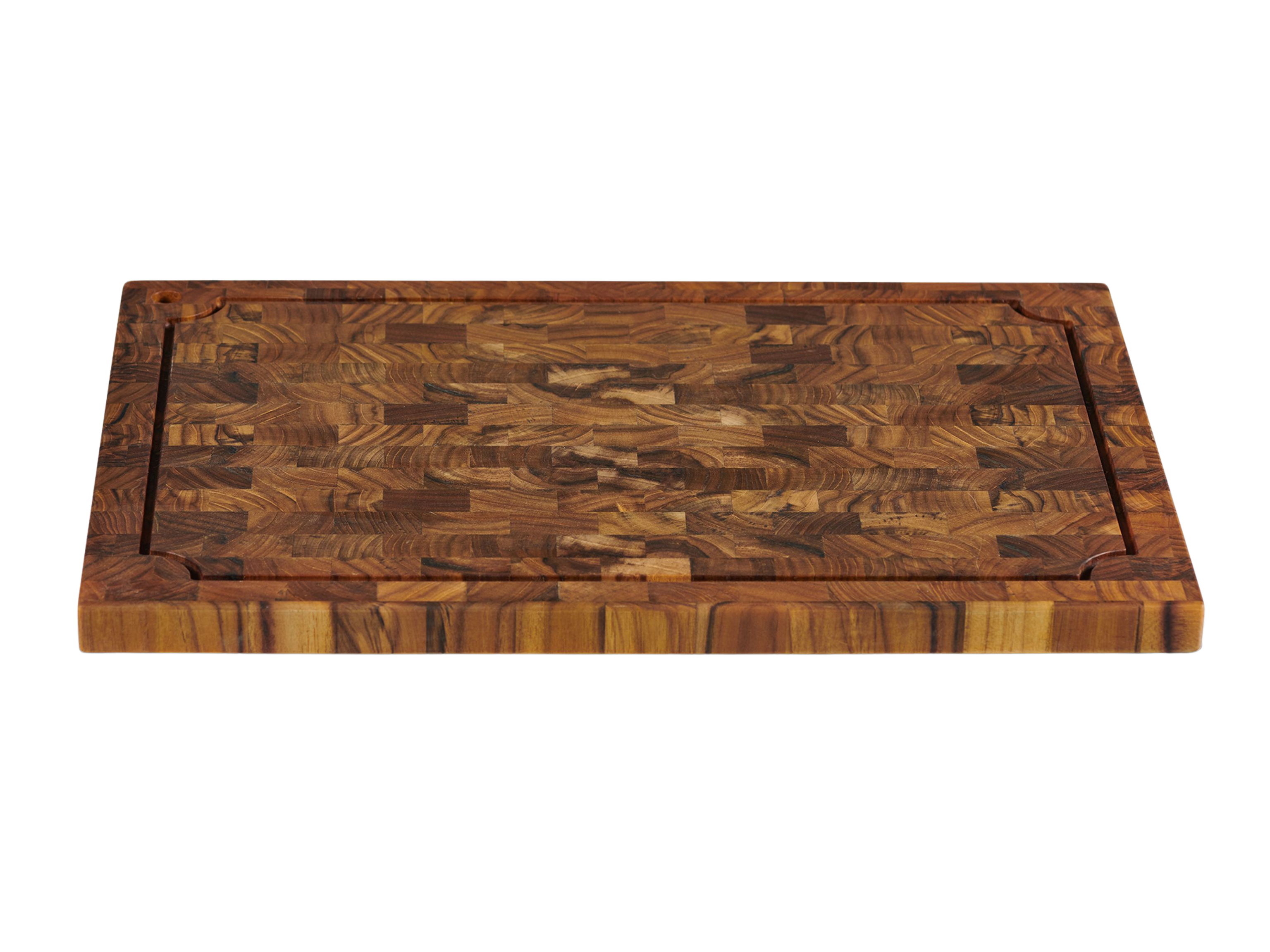 Plateau rectangular teak cutting board with juice groove, by Curated Maison
