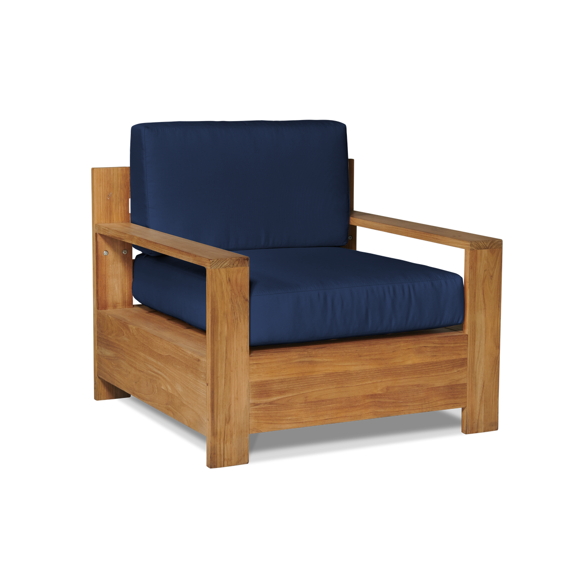 Lothair teak lounge chair with all-weather Sunbrella cushions, by Curated Maison