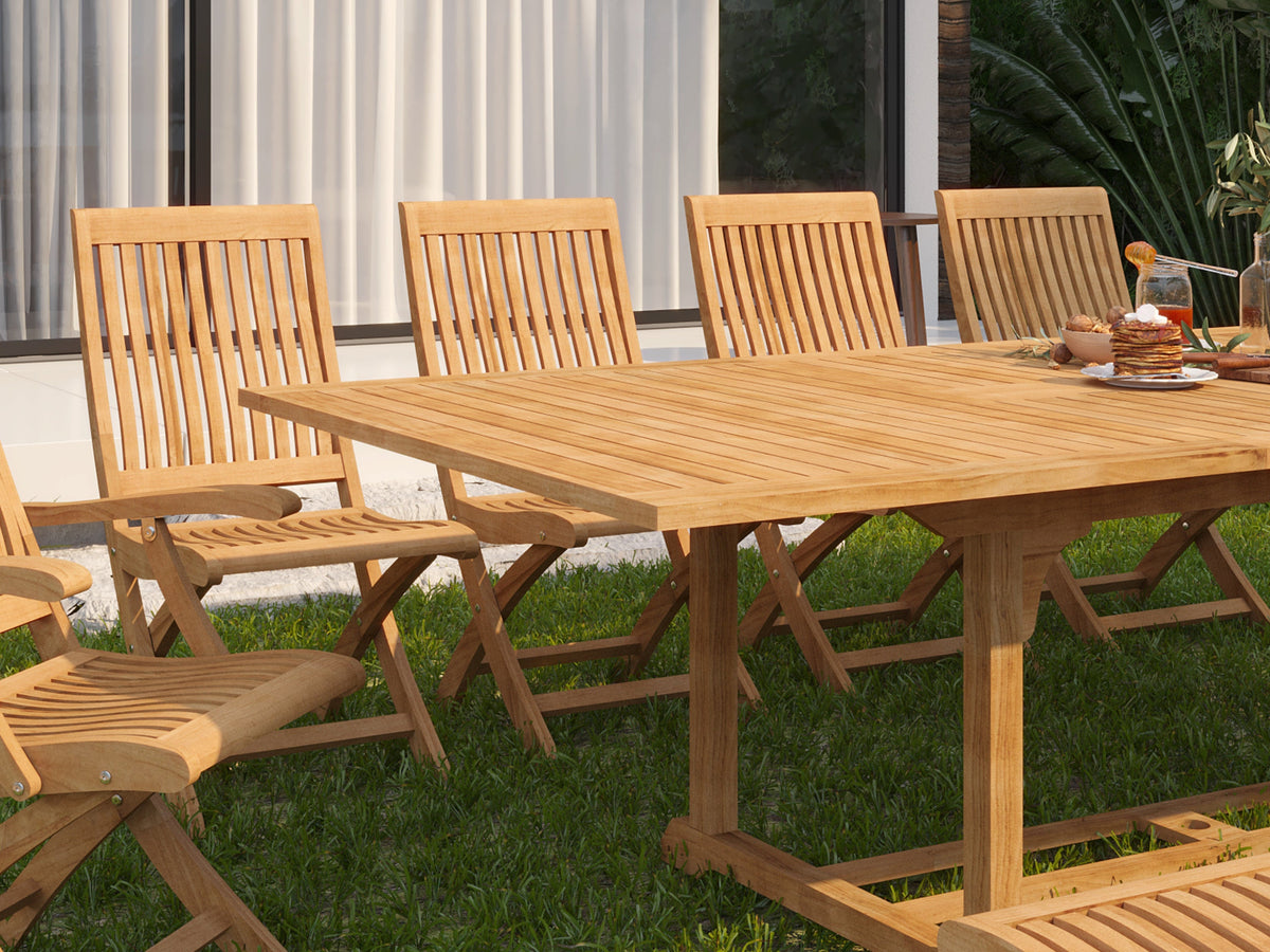 Florence teak dining side chair, detail of sling seat