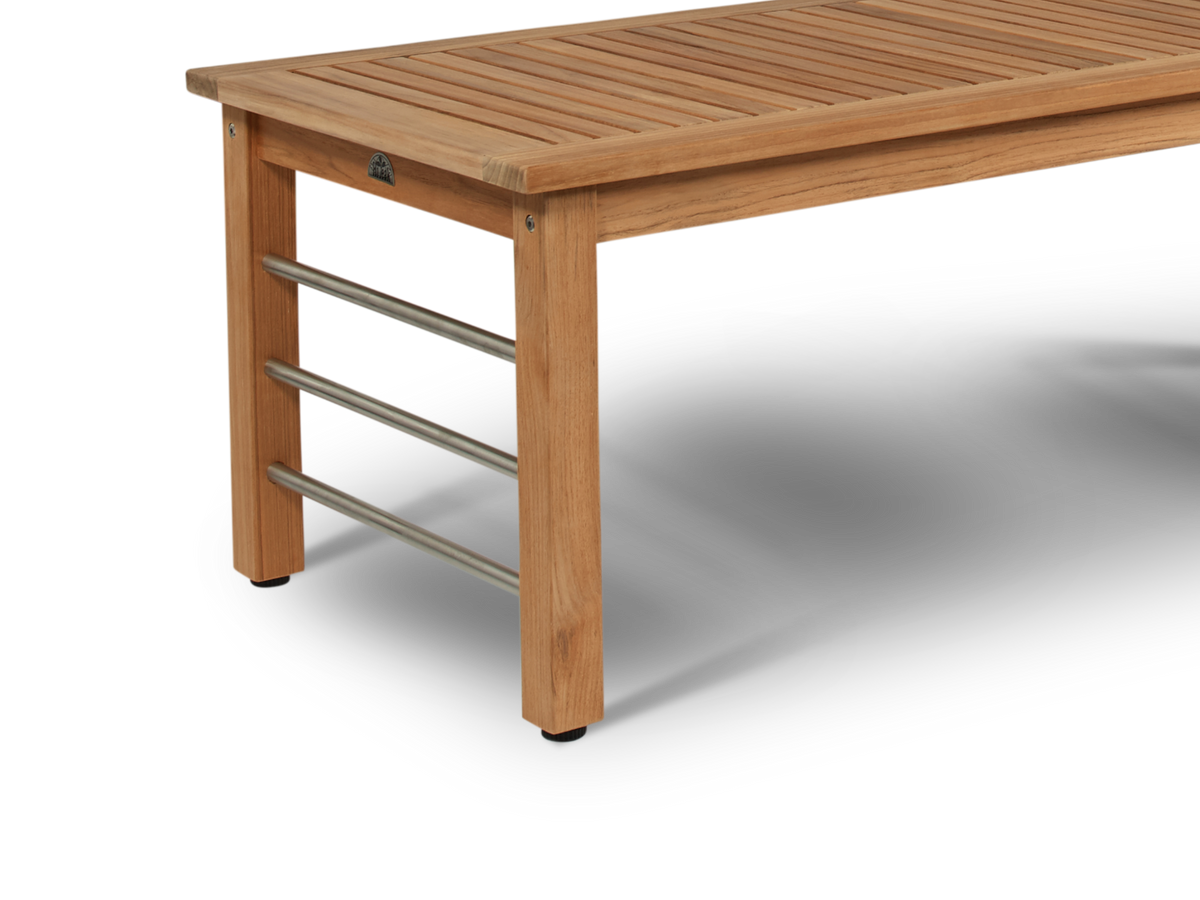Leon teak coffee table, angled view
