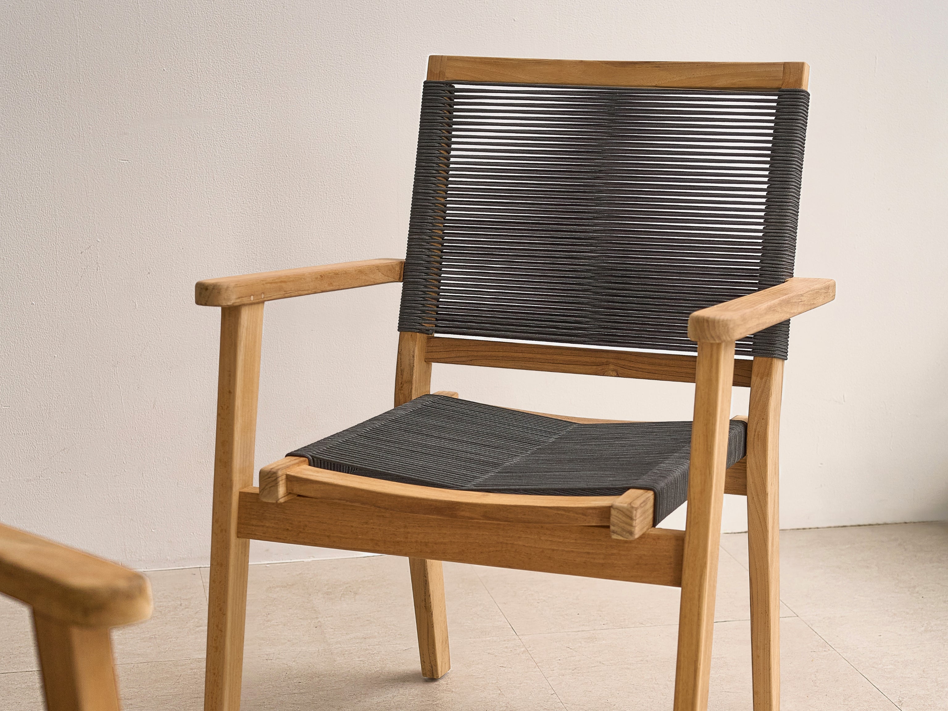 Damien teak dining armchair side profile