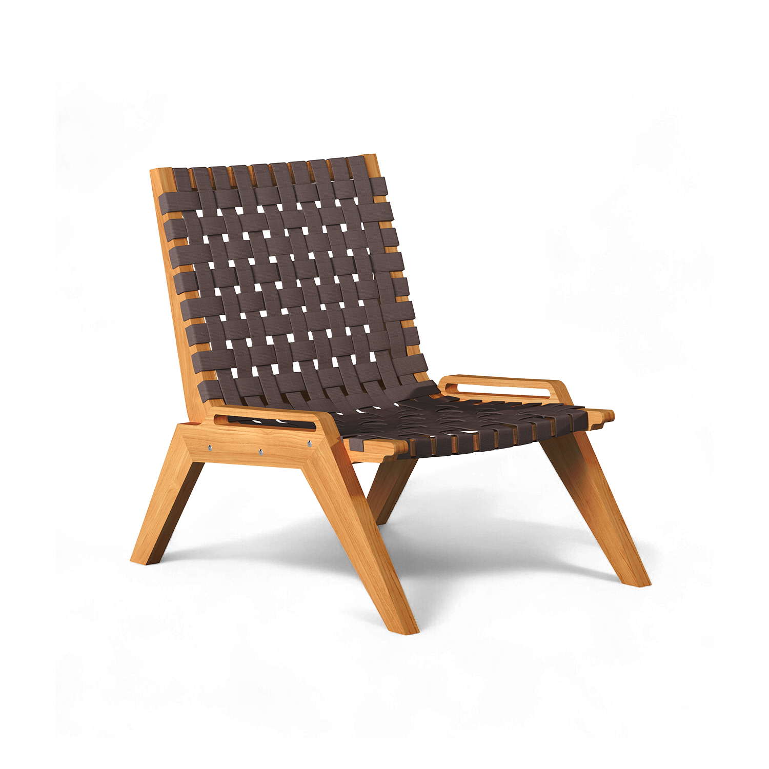 Laurent woven teak lounge chair with grid-pattern straps, by Curated Maison