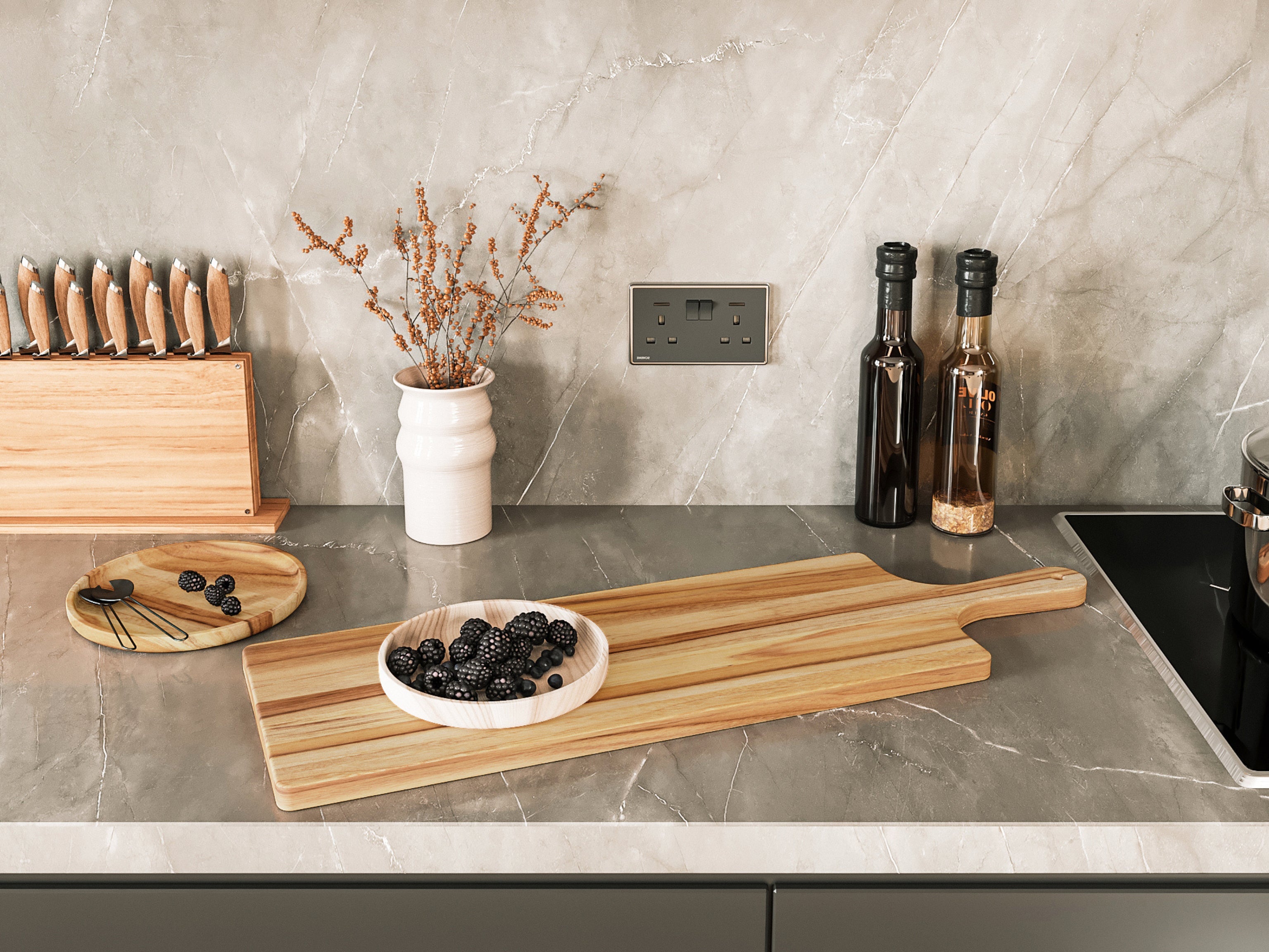 Le Charcuterie teak serving board styled with food