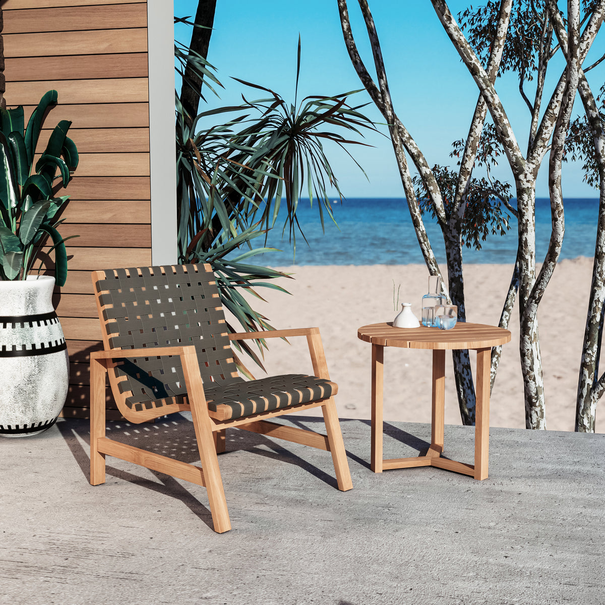 Axelle teak woven lounge chair, view 4